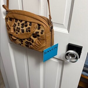 SAVOY CAMEL COLOR LEOPARD PRINT CROSSBODY BAG REMOVABLE STRAPS NWT!
